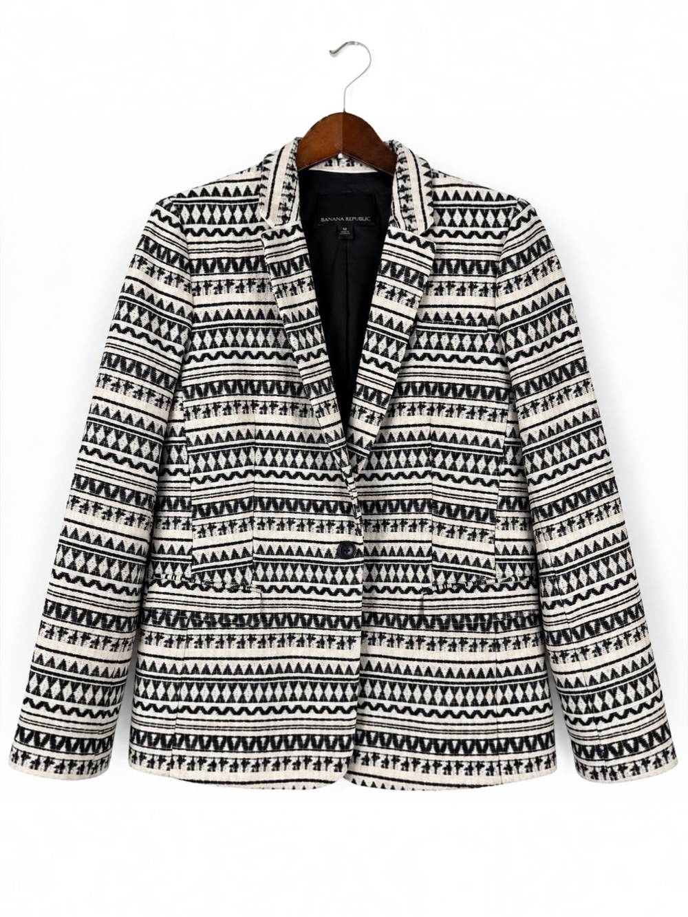 Banana Republic NWT Geometric Jacquard Blazer Black Cream 14